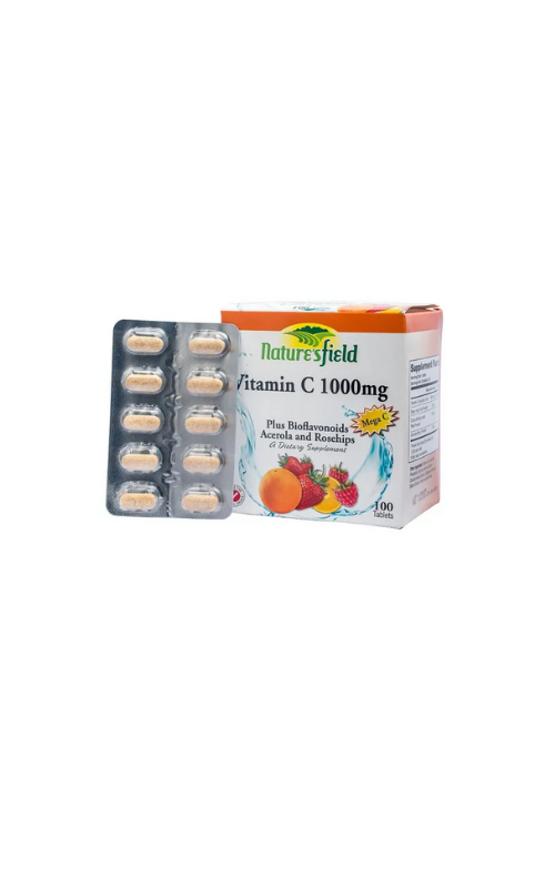 Natures Field Vitamin C 1000mg with Bioflavonoids & Rose Hips 10 Tablets